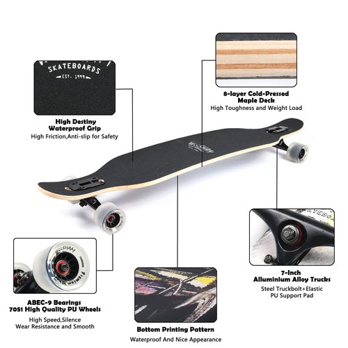 WiiSHAM Longborads Skateboards 42 inches Complete Drop Down Through Deck Crusier Pr Speed (74)