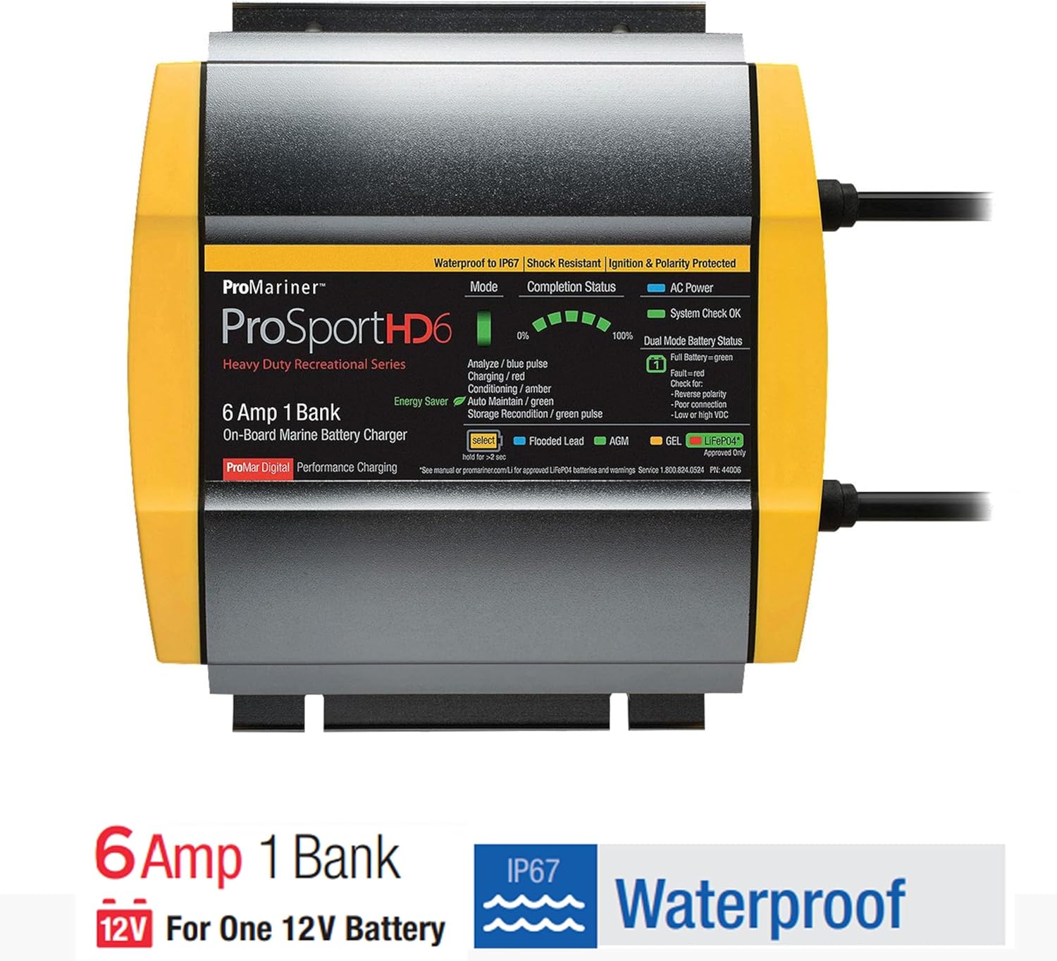 ProMariner 44006 ProSport HD Marine Battery Charger - Waterproof, 6 Amp, 1 Bank Performance