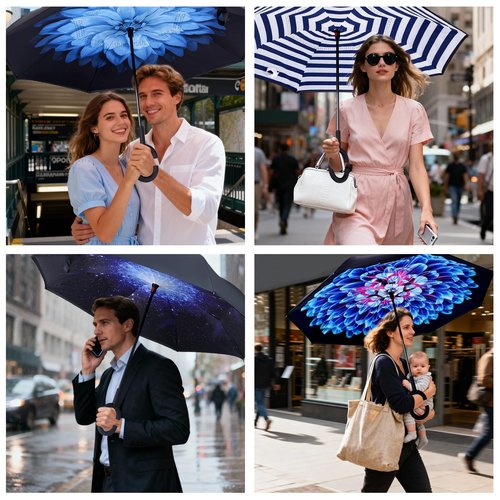 LLanxiry Inverted Umbrella, Windproof Reverse Umbrella with C‑Shaped Handle, Self-Standing, Double‑Layer Canopy for Car, Travel & Everyday Use