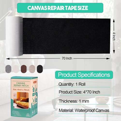 Canvas Repair Tape | Waterproof Fabric Repair Patch - Self-Adhesive 4" x 70" for Outdoor Gear