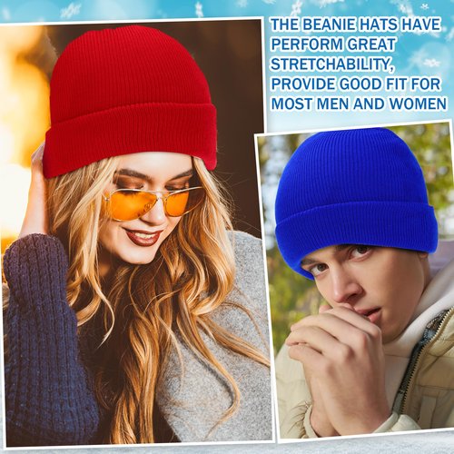 Yahenda 48 Pack Knit Beanies Hats Winter Beanie Hats Warm Knitted Cuffed Skull Cozy Cap for Men Women Unisex(Bright Colors,Lively Style)