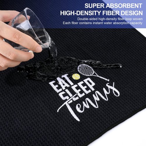 VitalCozy 4 Pieces Tennis Towel Funny Embroidered Tennis Towel with 4 Clip Sports Court Accessory Gifts for Men Women(Classic Style)