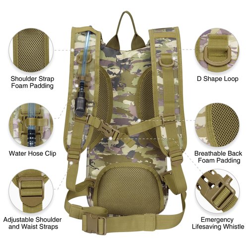 NOOLA Hydration Backpack with 3L TPU Water Bladder, Tactical Molle Water Backpack for Men Women, Hydration Pack for Hiking, Biking, Running and Climbing, Auriclash