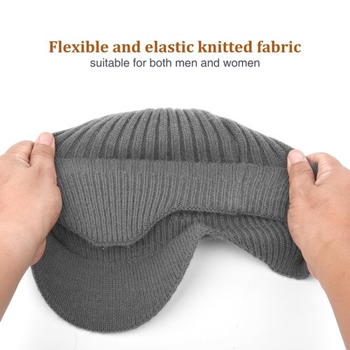 ZEXIAN 2Pack Men&Women Winter Warm Fleece-Lined Knit Beanie Hats with Visor & Ear Flaps for Cold Weather (US, Alpha, One Size, Black+Grey)
