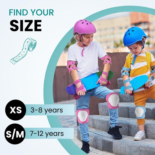 99FLIPS Kids Knee and Elbow Pads Set - Pads and Wrist Guards for Skating Girls & Boys - Size SM Mint - Skateboard Roller Skates Scooter