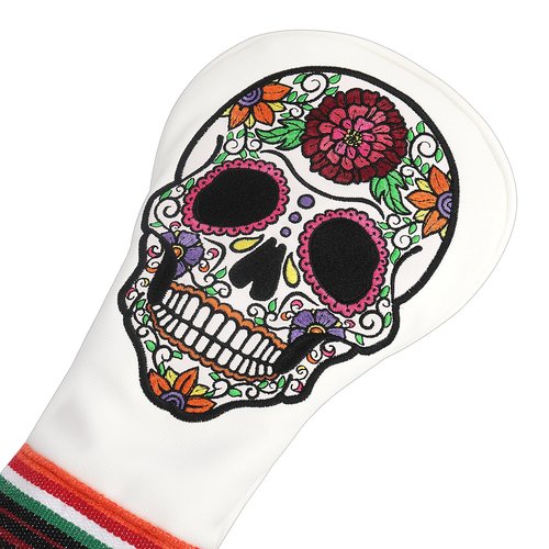 SHABIER White Golf Fairway Headcover with Rose Embroidery Sugar Skull Design for Golf Club