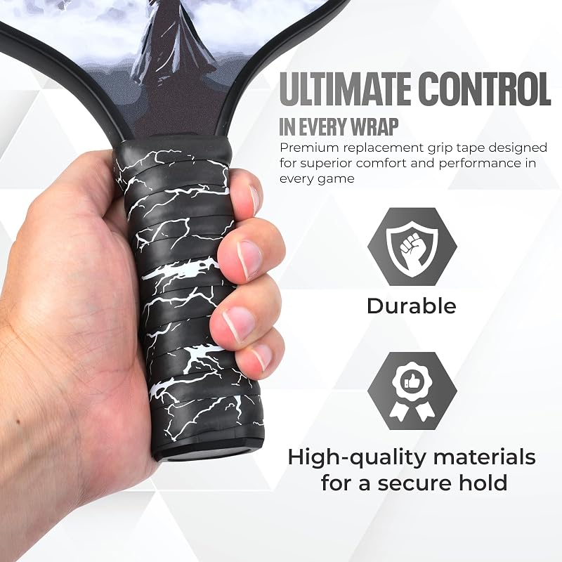 DH Mythic Arcing Lightning Replacement Grip Tape – Cushioned, Anti-Slip Handle Wrap (Black with White Lightning)