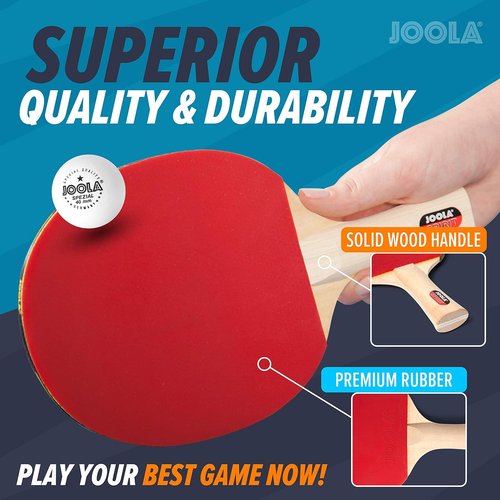 JOOLA Premium Ping Pong Paddles Set of 4 | Advanced Table Tennis Rackets with 10 Training Balls & Case