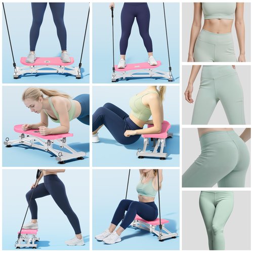 Pilates Balance Board with Resistance Bands, Versatile Rocking Stepper, Ski Machine & Wobble Board Featuring LCD Monitor, 330 lbs High-Capacity Balance Pad for Core, Leg, Waist, Ab Exercise