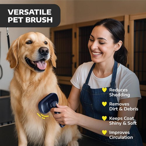 Hertzko Self-Cleaning Slicker Brush - Grooming Tool for Cats & Dogs | Painless Detangling & Easy-Clean - Black