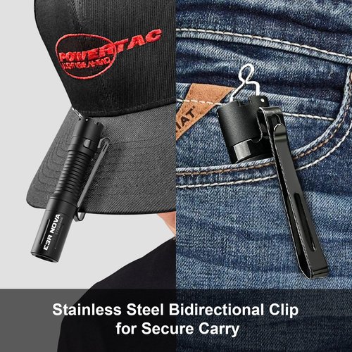 PowerTac E3R Nova 820 Lumen Mini Keychain Flashlight - USB-C Rechargeable, Swivel-Covered Charging Port, IPX8 Waterproof, Dual-Way Clip, Compact EDC Light for Camping, Hiking, Everyday Carry