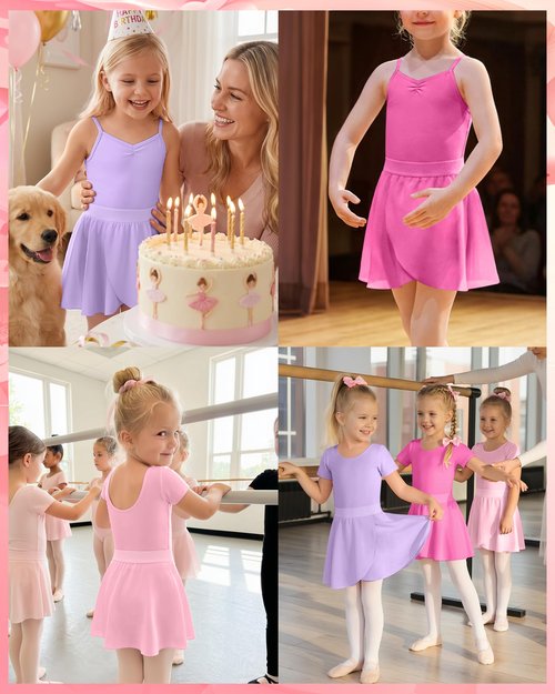 LessonZoo 3 Pack Girls Ballet Skirts for 2-12y Toddler Dance Skirt Ballet Chiffon Skirt with Elastic Waist Practice Dancewear(Light Purple,Rose Red, Light Pink,6-8 Years)