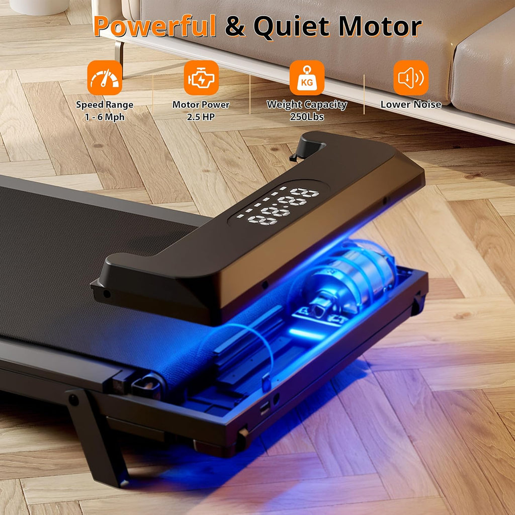 Skiennix Walking Pad Treadmill - Under Desk Design with Incline, 250 lbs Capacity, Remote Control, LED Display