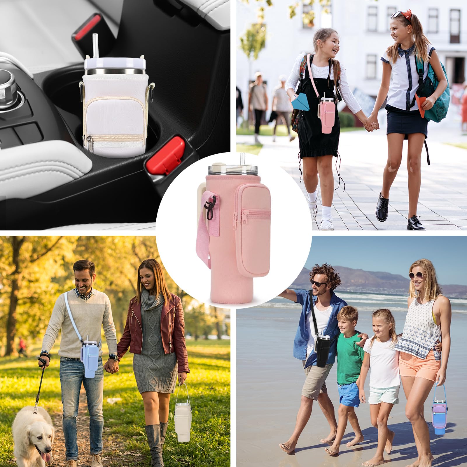 GOEWY Water Bottle Carrier Bag for Stanley 40 oz Tumbler with Phone Pocket Neoprene Water Bottle Holder with Shoulder & Handheld Strap Stanley Cup Accessories