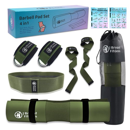 J Bryant Barbell Pad Set with 2 Ankle Straps for Cable Machines, Hip Resistance Band, Weight Lifting Straps, Thick Cushion Hip-Thrusts Pad with Carry Bag for Squats Bench Press Workout