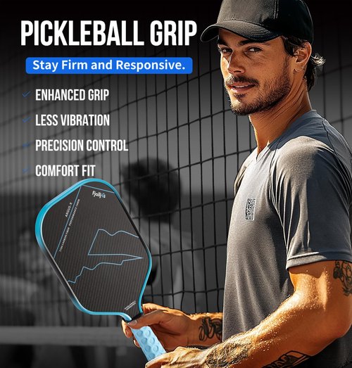 Fjalljós Pickleball Paddle Grip with 5.25" - Enhanced Pickle Ball Grips Overgrip for Vibration Reduction & Precision Control (Black)