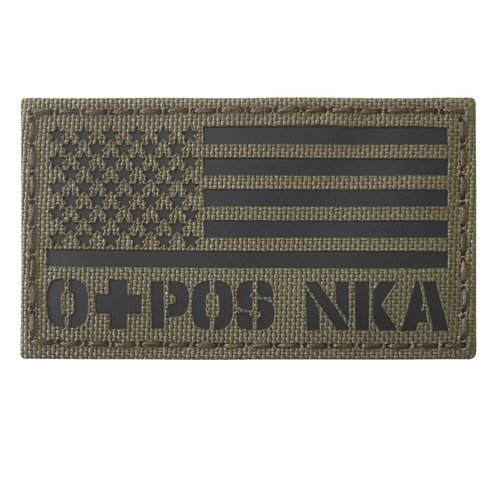 Infrared USA Flag OPOS O+ Blood Type NKA NKDA IR Tactical Morale Touch Fastener Patch (Ranger Green)