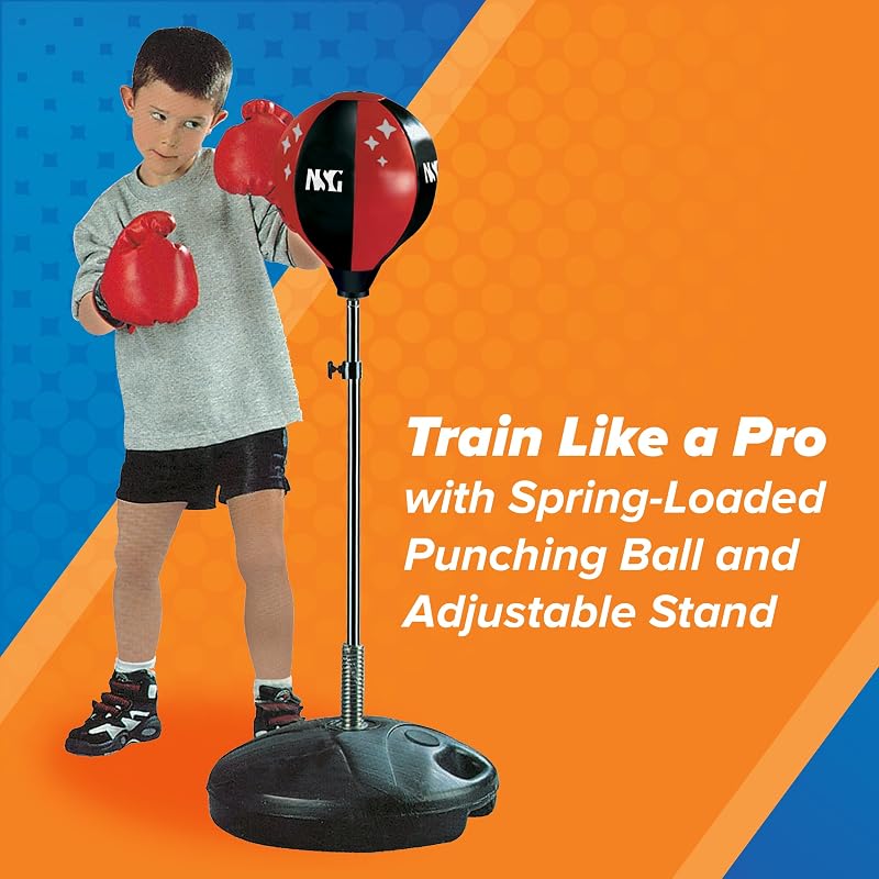 Punching Bag for Kids & Boxing Gloves Set - Adjustable Freestanding Jr Speed Bag (Small)