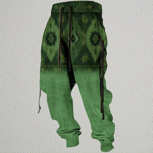 HOTYD Men's Western Cowboy Sweatpants - Casual Elastic Waist with Retro Aztec Print | Loose Fit Jogger Pants