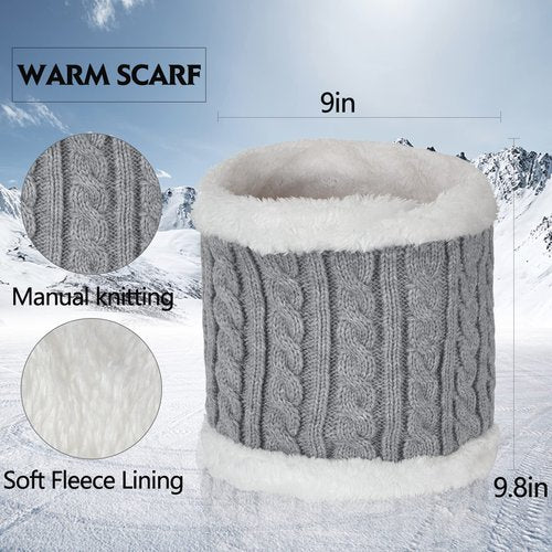 Women Winter Beanie Hat Gloves Scarf Set Knit Warm Neck Warmer Thick Fleece Lined Thermal Cap with Fashion Cute Pom Pom Gray Infitiny Scarves Touch Screen Cold Weather Snow Ski