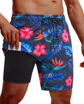 Gleeease Men's 7-Inch Swim Trunks - Quick-Dry 2-in-1 Design with Compression Liner & Pockets