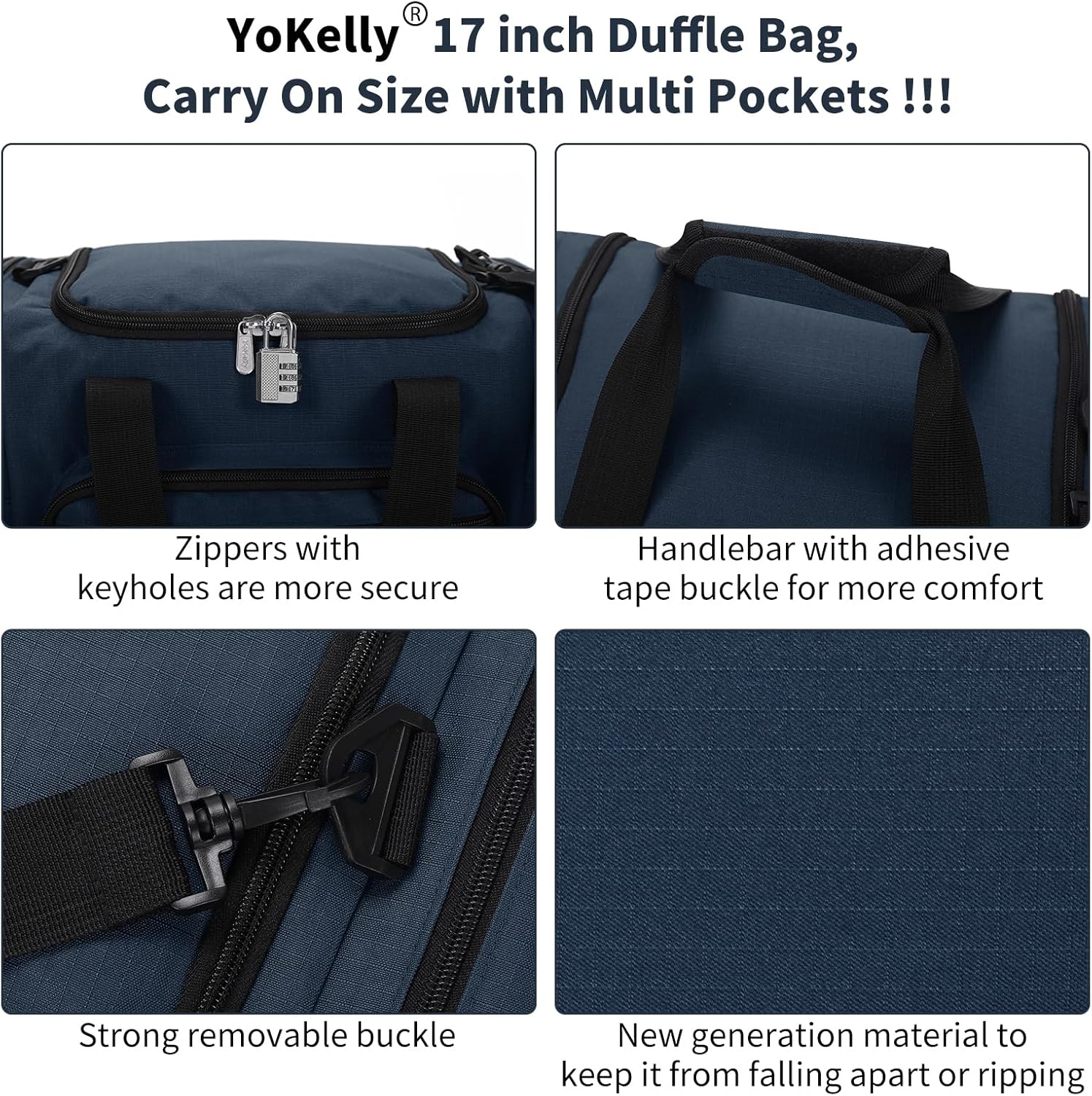 Skiennix Small Duffel Bag - 17-Inch Carry-On Weekender for Travel & Gym - Navy Color (17x10x9 in)
