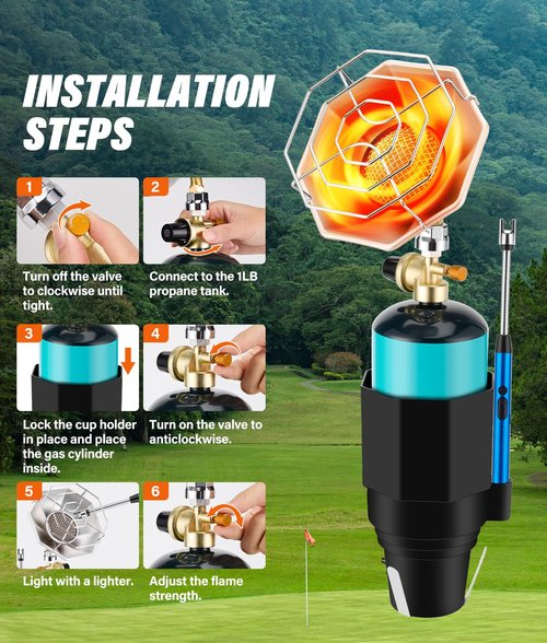 Golf Cart Heater with Cup Holder & Gas Regulator, Portable Propane Heater 6200BTU with Windproof USB Igniter, Outdoor Camping Heaters for Most Golf Carts, EZGO, Yamaha & Club Car(Tank Not Included)
