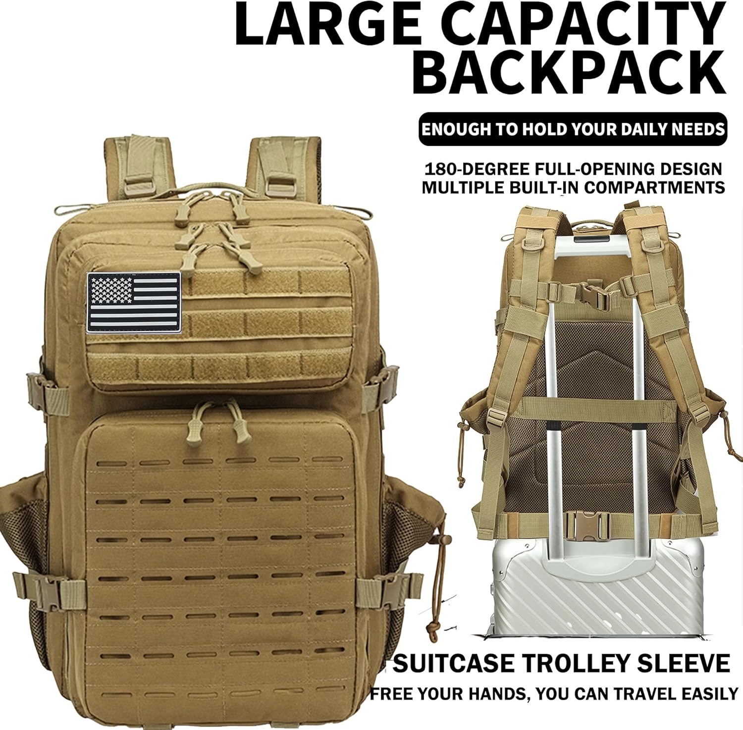 Skiennix Military Tactical Backpack - 45L/25L Assault Pack for Hiking | Unisex Molle Daypack