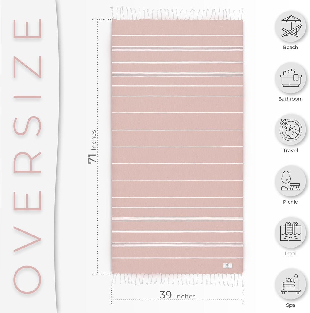 Turkish Beach Towel - Quick Dry & Absorbent Oversized (39" x 71") | Lightweight, Versatile for Beach, Picnic & Yoga - Powder