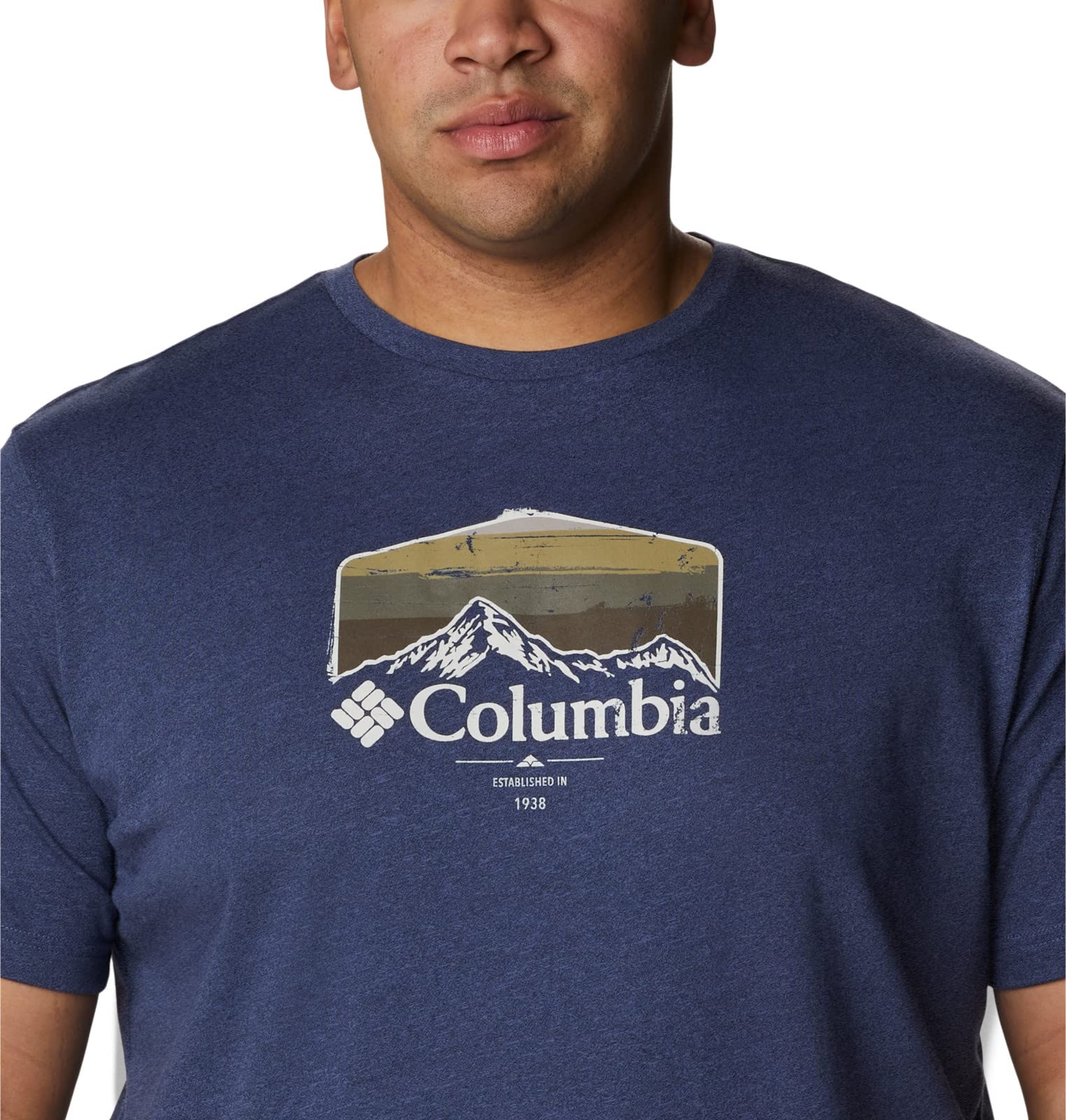 Columbia Men's Thistletown Hills Graphic Short Sleeve, Dark Mountain Heather/Hikers Graphic, 5X Tall