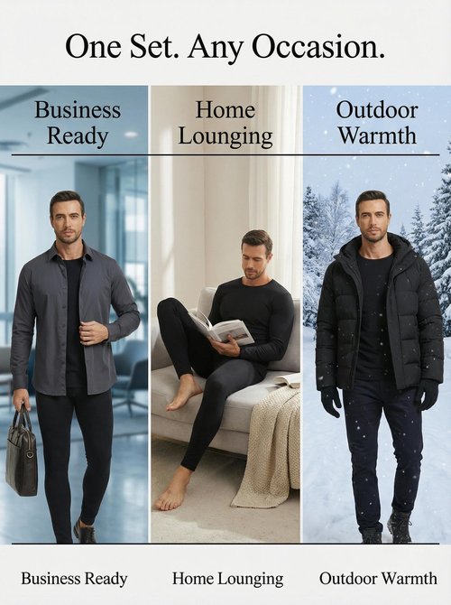 Thermal Underwear for Men Base Layer Cotton Long Johns High Weight Blended Fleece Lined Set for Cold Weather (X-Large) Black