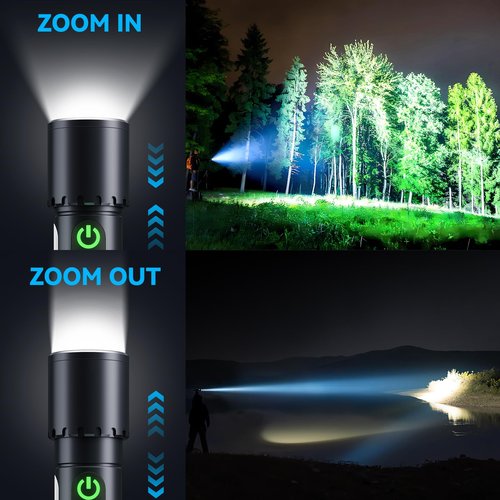 ADDplus Magnetic Flashlight Rechargeable,5000mAh Flashlights High Lumens with 9 Modes,Waterproof, Adjustable,Powerful Flash Light,Emergency Multi-Flashlights for Home,Car,Hiking,Camping (1, Black)
