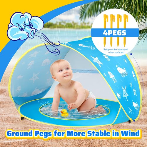 Monobeach Baby Beach Tent Ocean Pop Up Portable Shade Pool UPF50+ UV Protection Sun Shelter for Infant with Easy Set Up Canopy