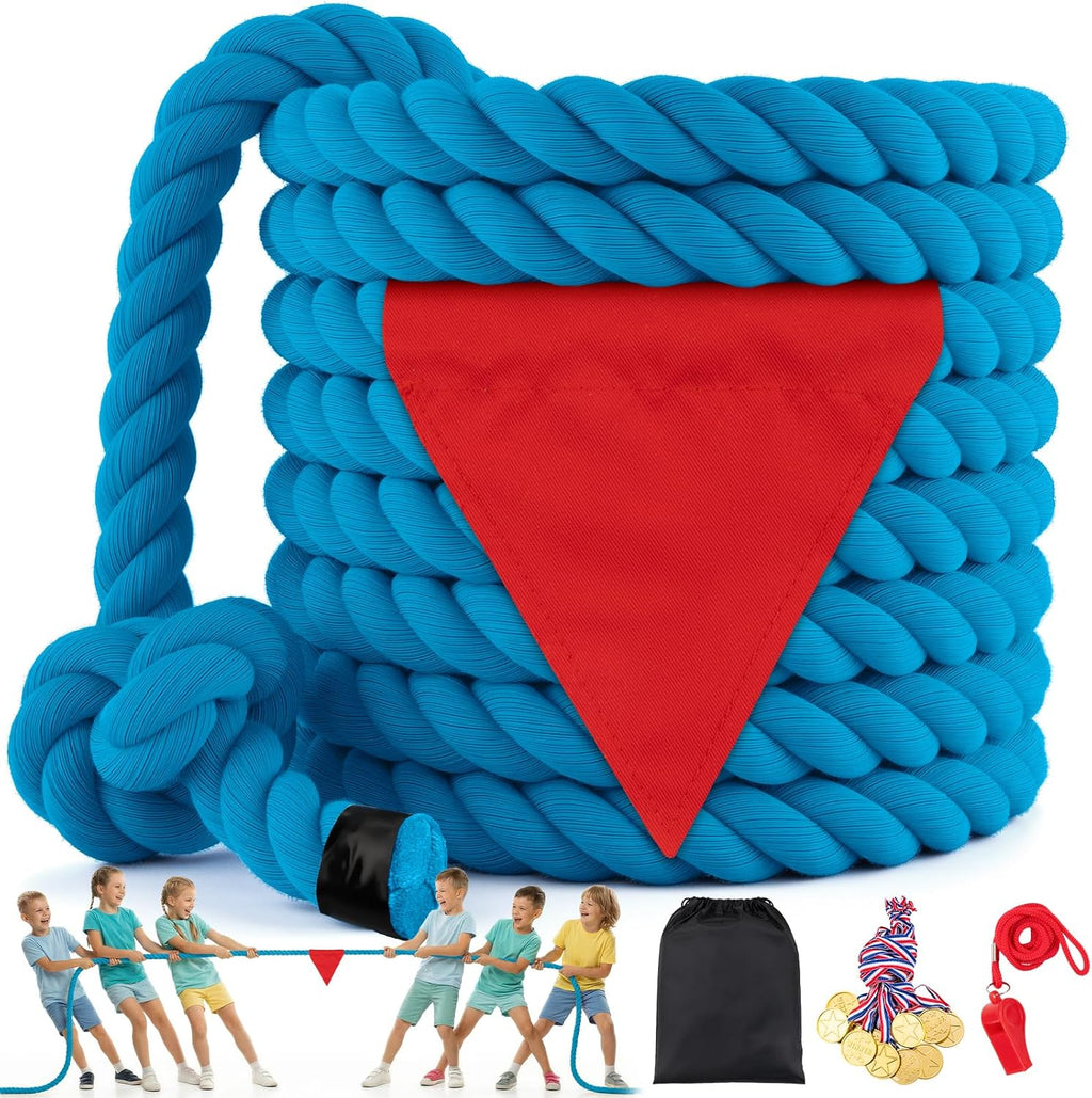 Skiennix Tug of War Rope - 25ft Soft Cotton Outdoor Pulling Rope for Team Building & Family Fun | Blue