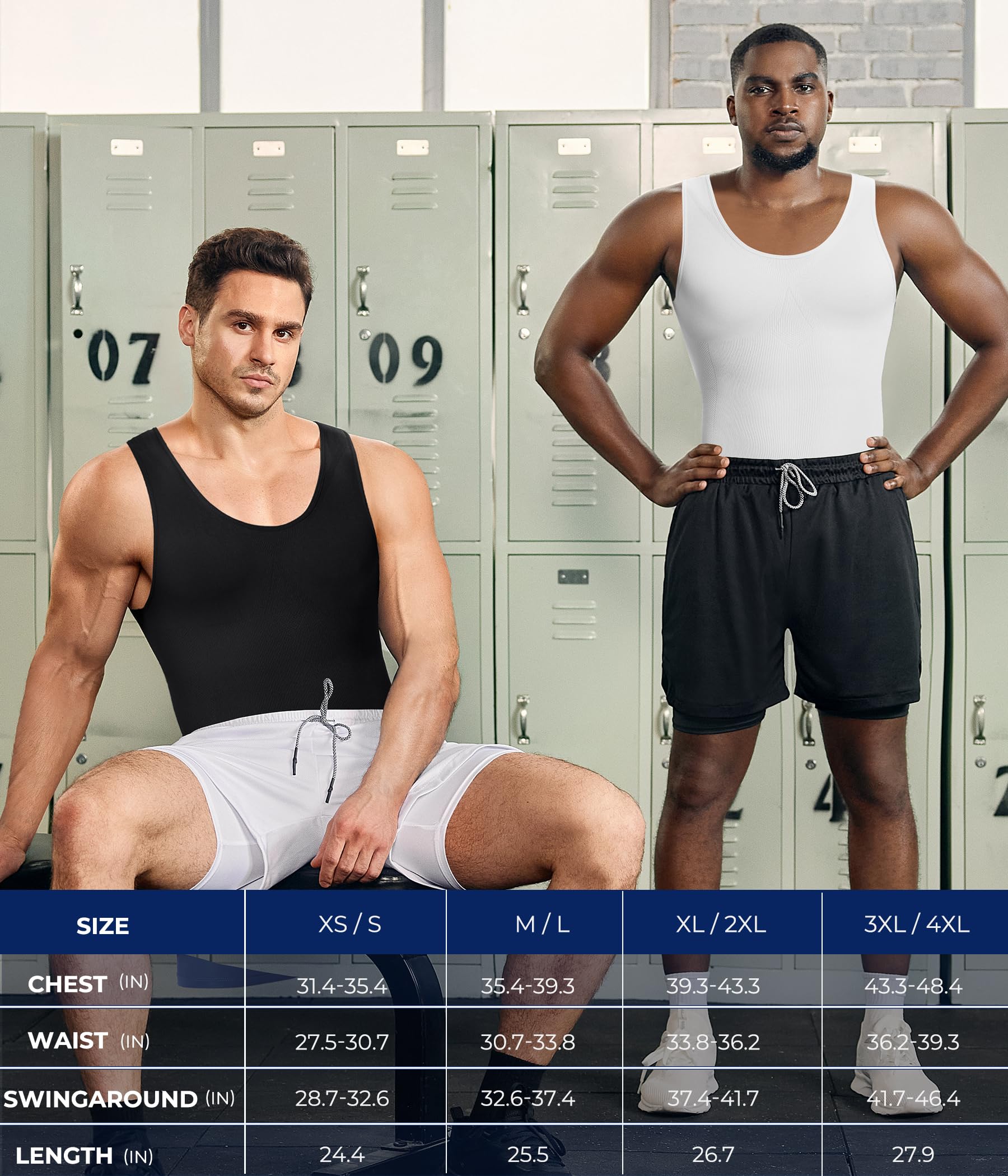 TAILONG 2 Pack Compression Shirt Men Body Shaper Slimming Shirt Tank Top Shapewear Tummy Control Vest