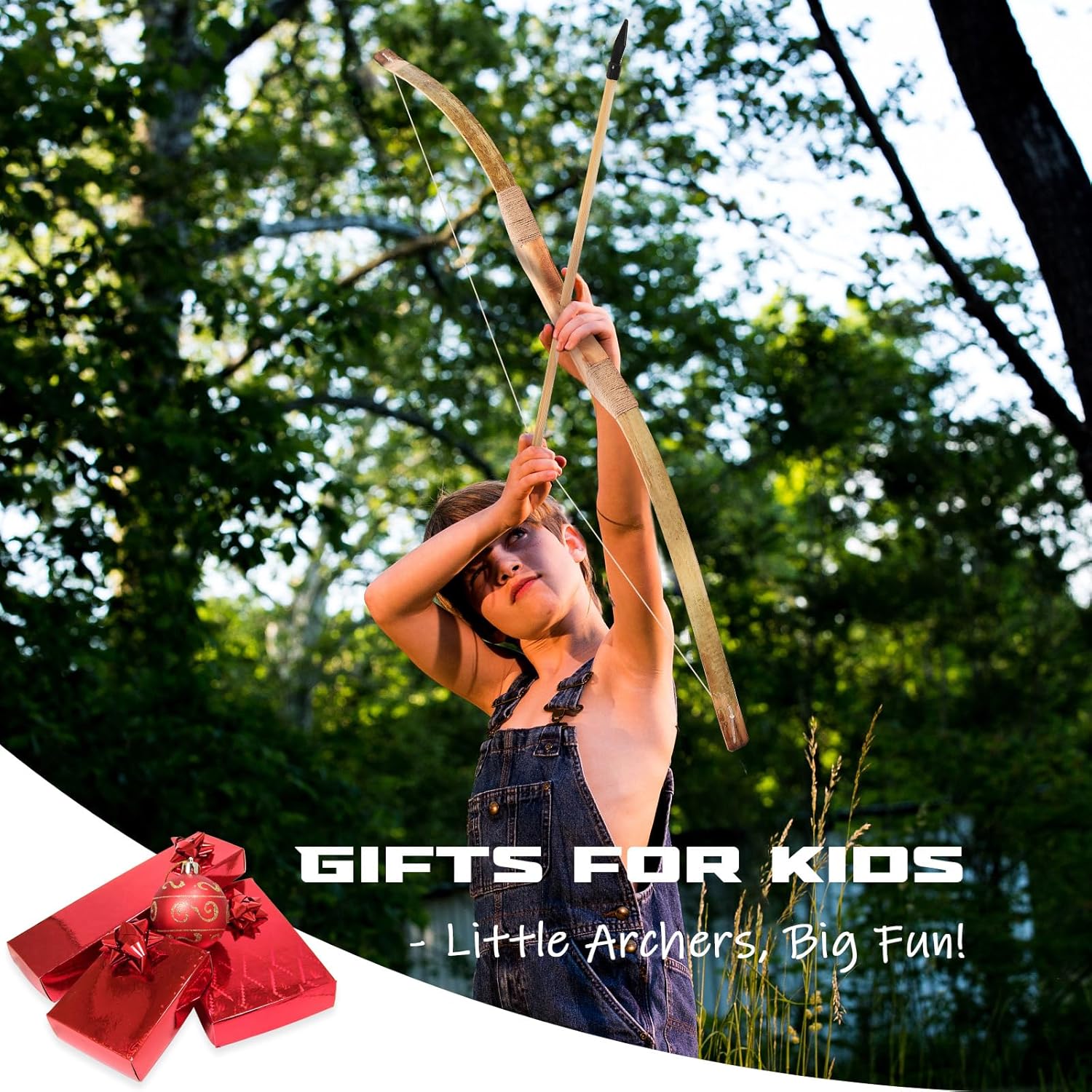 Skiennix Kids Bow and Arrow Set - 32-Inch Handmade Wooden Archery Toy for Ages 6-12 | Includes 10 Arrows, Quiver & Targets