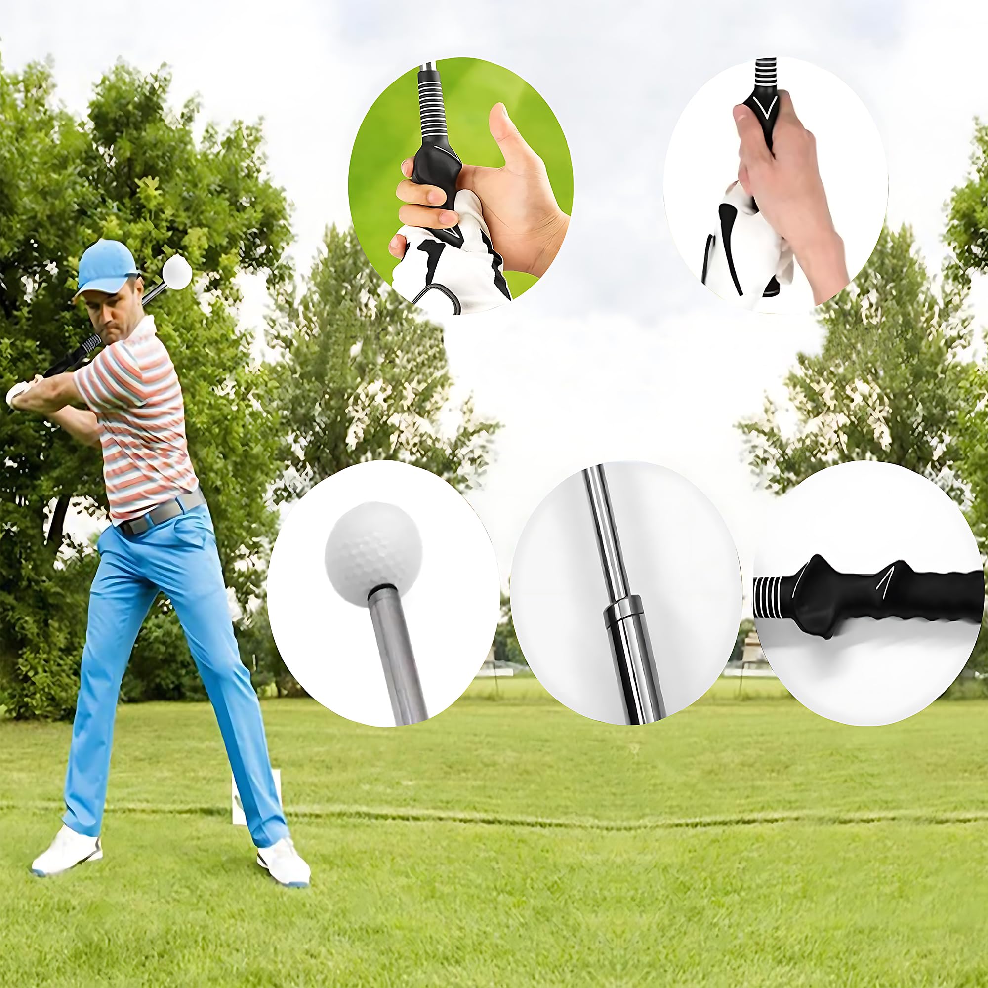 SDXSY Retractable Golf Swing Trainer with Click Feedback - Right-Handed Grip & Tempo Corrector for Indoor/Outdoor Practice, Warm-up and Chipping Training