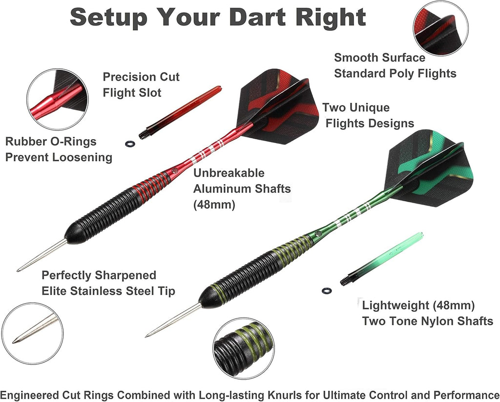 Steel Tip Darts Set by [Brand Name] - Professional 6-Piece Darts with Barrels, Shafts, Flights & Accessories