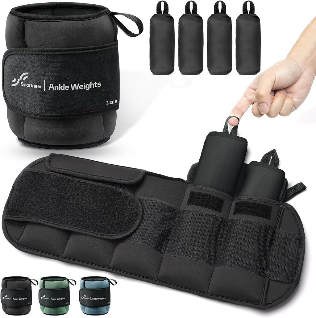 Sportneer Adjustable Ankle Weights - Heavy Leg Weights for Strength Training | 1 Pair, 4-20 LBS