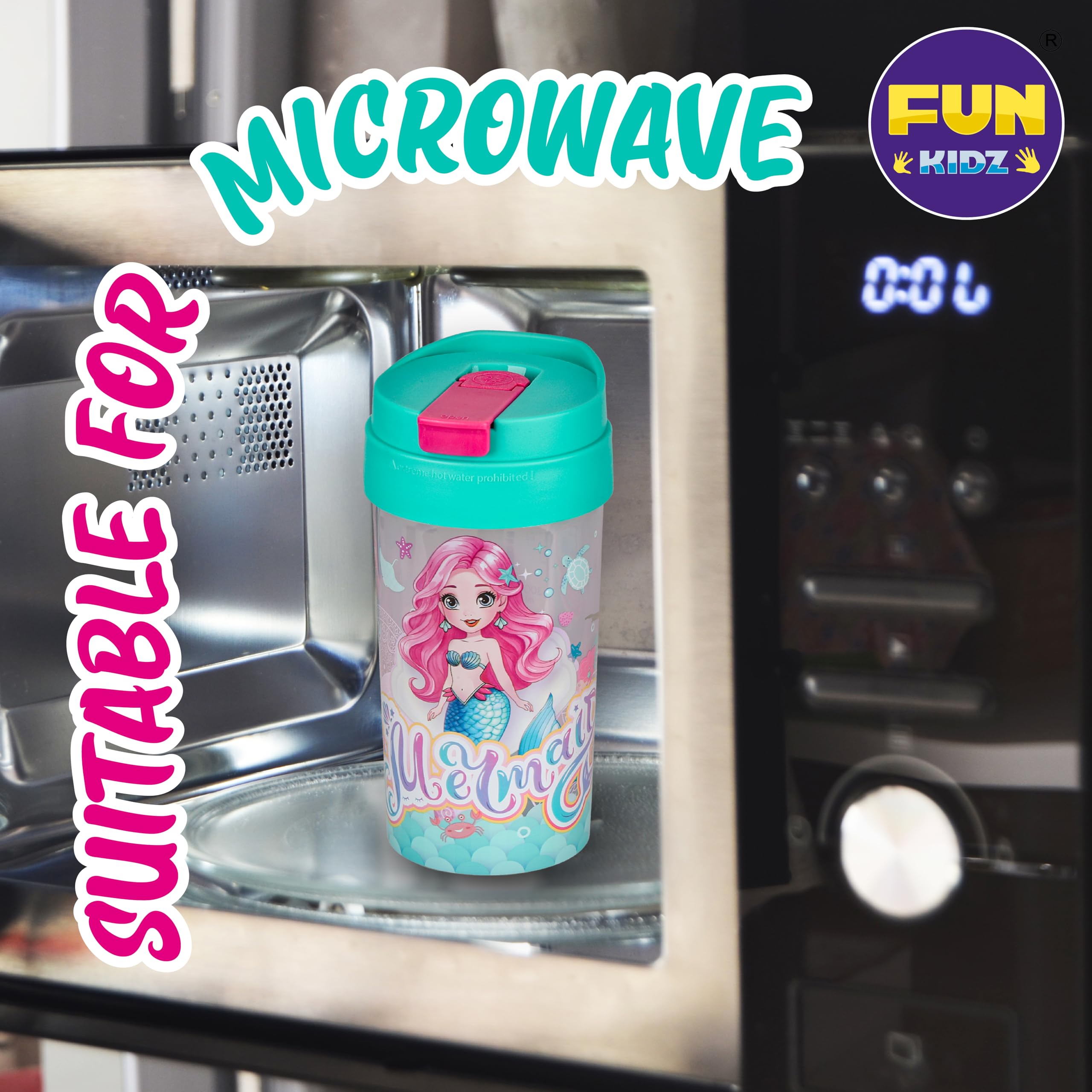 17oz Mermaid Kids Water Bottle, Total My Style Toddler Spout Cover and Carry Handle Design Lid Leak Proof BPA free Cup for Girls Ages 3+ Dishwasher Safe for Sports School Travel with Silicon Straw