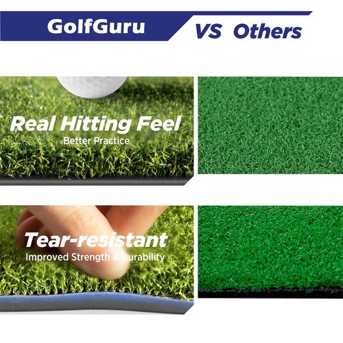 Golfguru Golf Mat, 5x4ft 21mm Dense Elite Golf Hitting Mats Practice with 10 Balls, 9 Tees, Heavy Duty Artificial Hitting Training Matt for Backyard Driving Chipping Indoor Outdoor Simulators