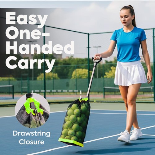 BERONEX Tennis Ball Hopper & Picker Basket, Holds 50+ Tennis Balls or 40+ Pickleballs Lightweight Retriever Collector, Durable, Portable & Adjustable Easy Pick Up and Carrying Ball Collector (Green)