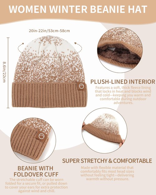 AWAYTR Winter Hat Gloves Scarf Set for Women, 3 Pcs Knit Beanie Touchscreen Gloves Long Scarf Cold Weather Set, Khaki
