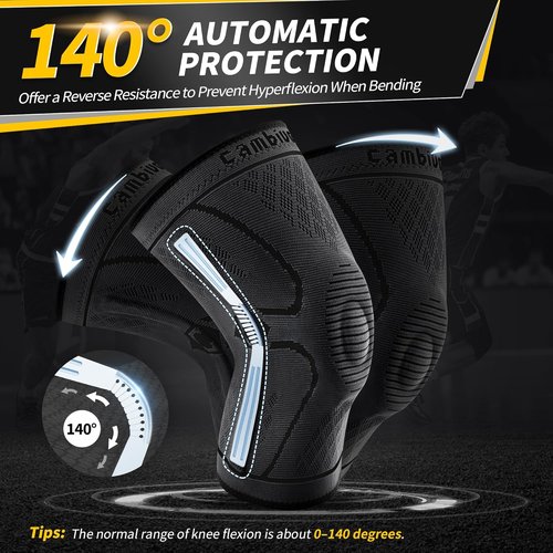 CAMBIVO Knee Brace - Compression Sleeve with Side Stabilizers & Patella Pad | 2-Pack, Black, Small
