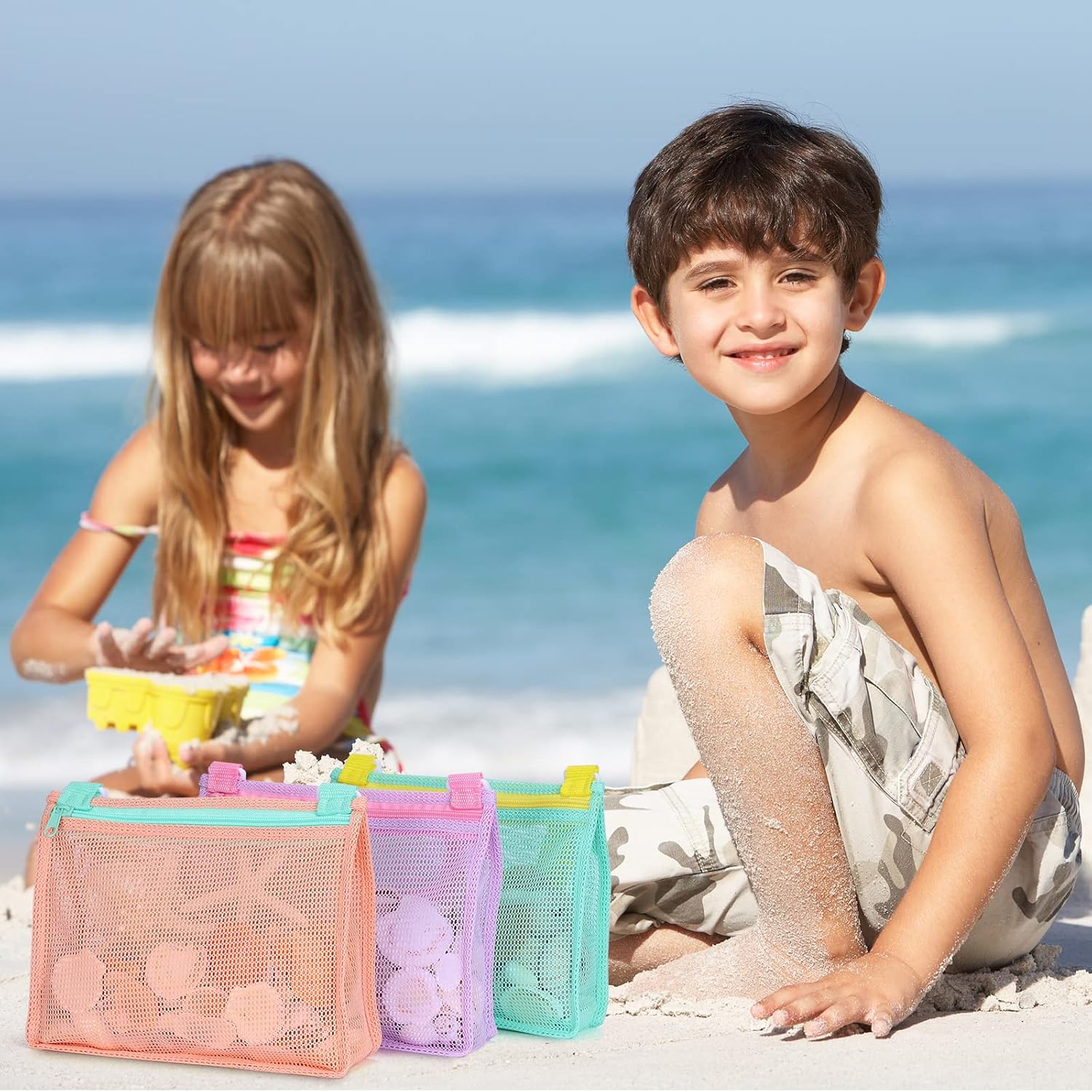 Tagitary Beach Toy Bag - Mesh Shell Collecting Bag for Kids | Set of 3 Swimming Accessories