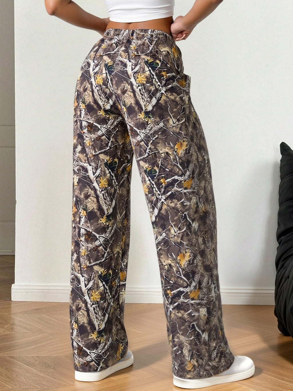SOFIA'S CHOICE Women's Camo Sweatpants Baggy Pants Y2k Wide Leg Low Rise Sweatpants Camo Green X-Large