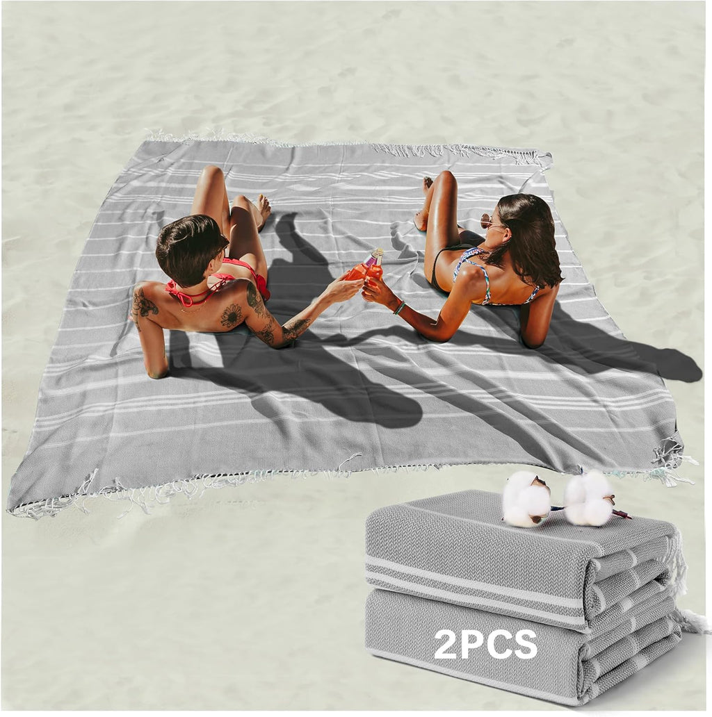 Skiennix Boho Throw Blanket - Extra Large Jumbo Beach Towel for Outdoor Picnics & Travel | Grey