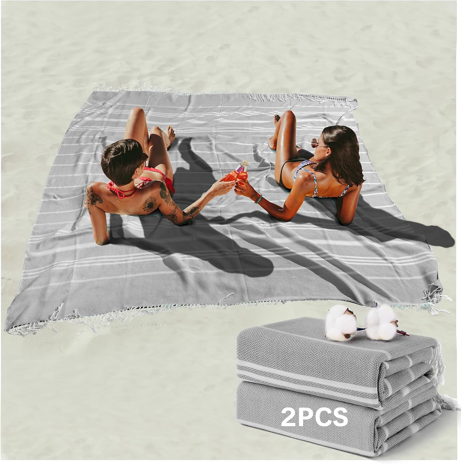 Skiennix Boho Throw Blanket - Extra Large Jumbo Beach Towel for Outdoor Picnics & Travel | Grey