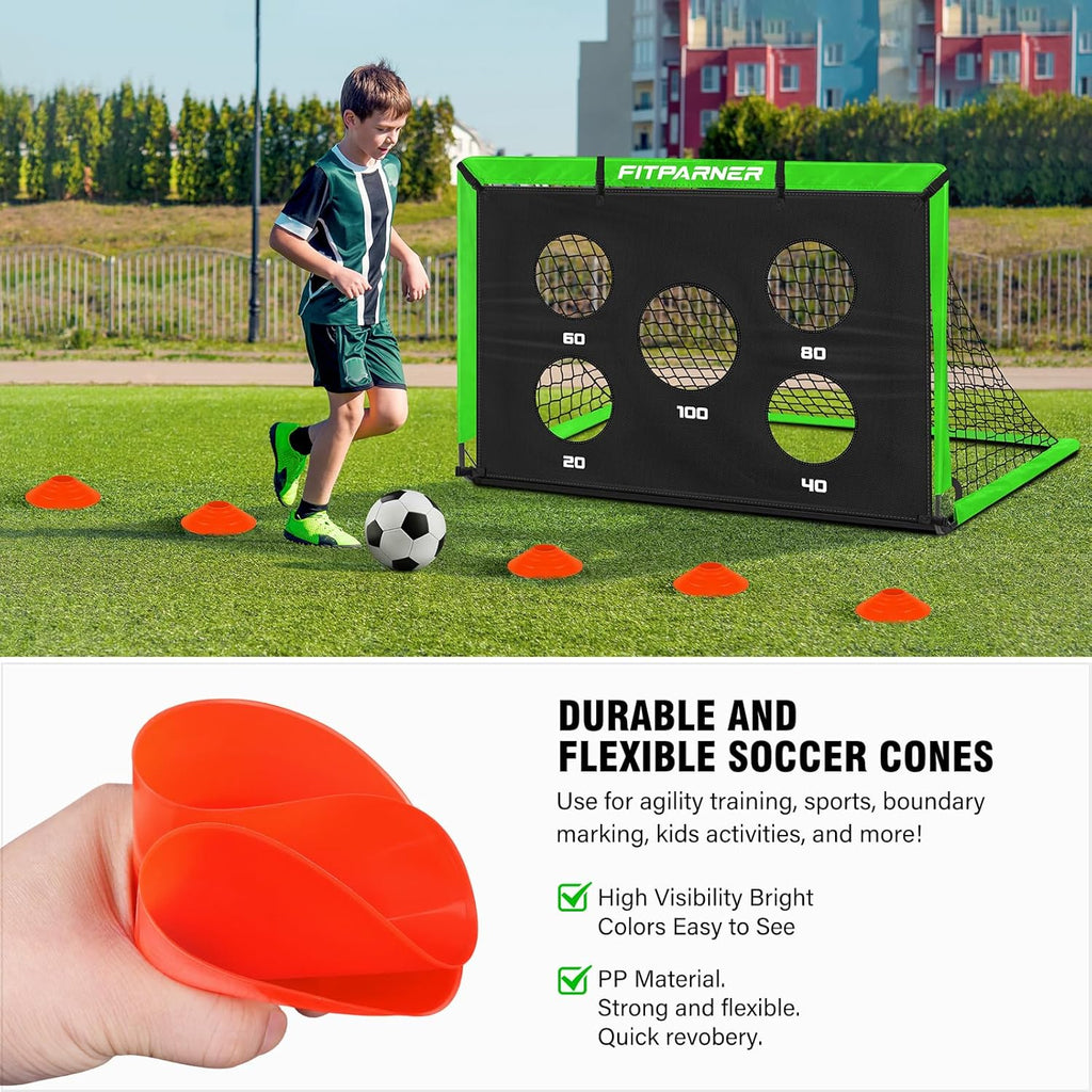 Skiennix Soccer Goals - Portable Backyard Soccer Nets for Kids | 2 Pack, 4x3/6x4 FT with Target, Balls & Cones