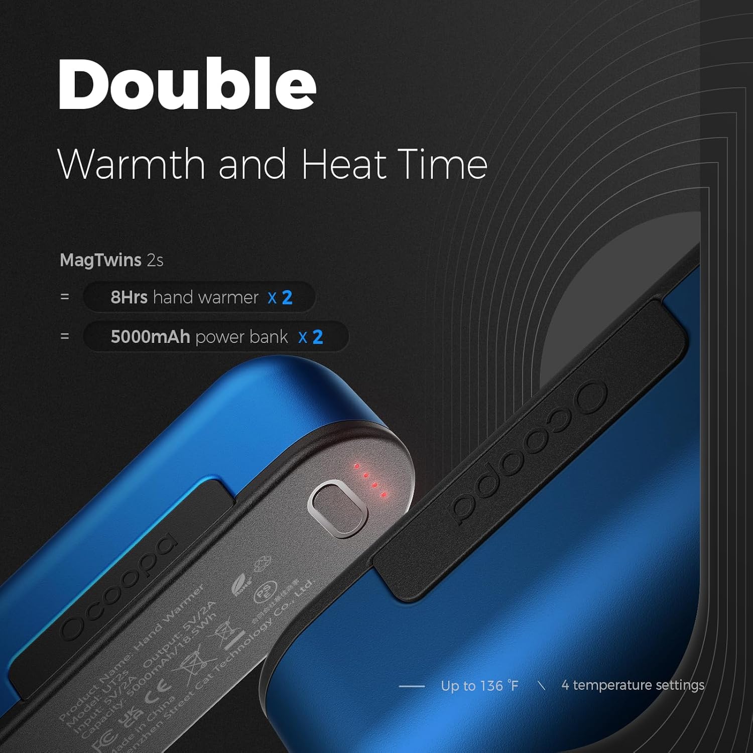 OCOOPA Rechargeable Hand Warmers - 16 Hours of Warmth | 4 Heat Levels Up to 137℉ | USB-C Portable Charger 5000mAh